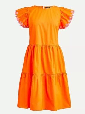 *ORANGE JCrew Tiered Dress with Ruffled Sleeves Size XS EUC